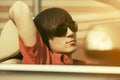 Young man in sunglasses driving convertible car Royalty Free Stock Photo