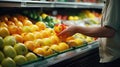 a young man at the supermarket buying groceries. Shopping in a grocery store. Grocery shopping