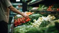 a young man at the supermarket buying groceries. Shopping in a grocery store. Grocery shopping