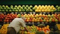 a young man at the supermarket buying groceries. Shopping in a grocery store. Grocery shopping