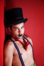 Young man in suspenders