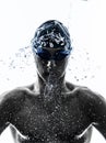 Young man swimmer swimming silhouette