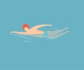 Young Man Swimming, Guy Relaxing in the Sea, Ocean or Swimming Pool at Summer Vacation Vector Illustration Royalty Free Stock Photo