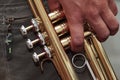 Young man with the taking his trumpet Royalty Free Stock Photo