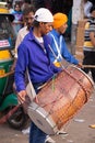 Young man taking part in Guru Nanak Gurpurab procession in Delhi