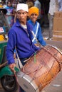 Young man taking part in Guru Nanak Gurpurab procession in Delhi