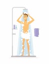 Young man taking a shower - cartoon people character isolated illustration Royalty Free Stock Photo