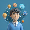 Young man with tangled thoughts. Business problem solving concept, online communication problem and question resolution. 3d vector Royalty Free Stock Photo