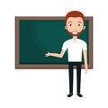 Young man teacher character with greenboard Royalty Free Stock Photo