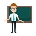Young man teacher character with greenboard Royalty Free Stock Photo