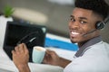 young man telemarketer at work Royalty Free Stock Photo