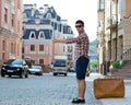 Young man thumbing a ride Royalty Free Stock Photo