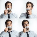 Young man with tie and fake moustaches