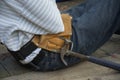 Young man with tool belt. Royalty Free Stock Photo