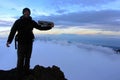 Young man on top of the summit of mt Rinjani Royalty Free Stock Photo