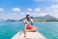 Young Man Tourist Sail Long Tail Thailand Boat Ocean Sea Vacation Travel Trip Royalty Free Stock Photo