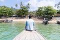 Young Man Tourist Sail Long Tail Thailand Boat Ocean Sea Vacation Travel Trip Royalty Free Stock Photo