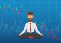 Young man trader meditating under falling crypto or stock market exchange chart. Business trader, finance stock market