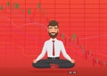 Young man trader meditating under falling crypto or stock market exchange chart. Business trader, finance stock market