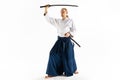 The young man are training Aikido at studio Royalty Free Stock Photo