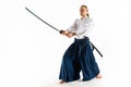 The young man are training Aikido at studio Royalty Free Stock Photo