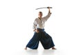 The young man are training Aikido at studio Royalty Free Stock Photo