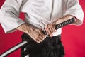The young man are training Aikido at studio Royalty Free Stock Photo
