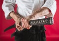The young man are training Aikido at studio Royalty Free Stock Photo