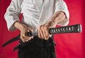 The young man are training Aikido at studio Royalty Free Stock Photo