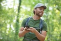 young man traveler he using mobile phone travel concept Royalty Free Stock Photo