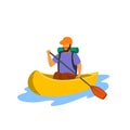 Young man traveling paddling canoe isolated vector
