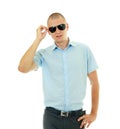 Young man unwearing sunglasses
