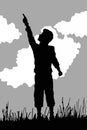 Young man up pointing silhouette  illustration shadow Royalty Free Stock Photo