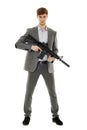 Young man using machine gun Royalty Free Stock Photo