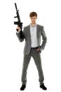 Young man using machine gun Royalty Free Stock Photo