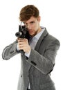 Young man using machine gun Royalty Free Stock Photo