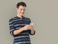 Young Man Using Phone Smile Happy