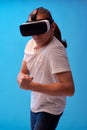 Young man using virtual reality headset. VR gadgets Royalty Free Stock Photo