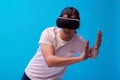 Young man using virtual reality headset. VR gadgets Royalty Free Stock Photo