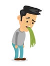 Young man vomiting puking vector Royalty Free Stock Photo