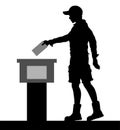 Young man voter silhouette by voting for election