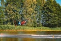 Young man wakeboarding on a lake Royalty Free Stock Photo