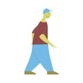 a young man walking casually while smiling sweetly in a modern illustration that is often used today