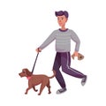 Young Man Walking the Dog as Everyday Activity Vector Illustration Royalty Free Stock Photo