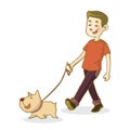 Young man walking dog, isolated on white background, vector Royalty Free Stock Photo