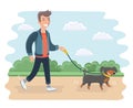 Young man walking dog. Modern flat illustration. Royalty Free Stock Photo