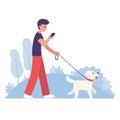 Young man walking dog Royalty Free Stock Photo