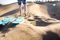 Young man walking down a dune Royalty Free Stock Photo