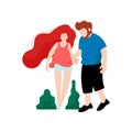 Young Man Walking with His Beautiful Girlfriend, Romantic Couple, Happy Lovers on Date Vector Illustration