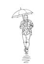 Young man walking under umbrella. Hand drawn Royalty Free Stock Photo